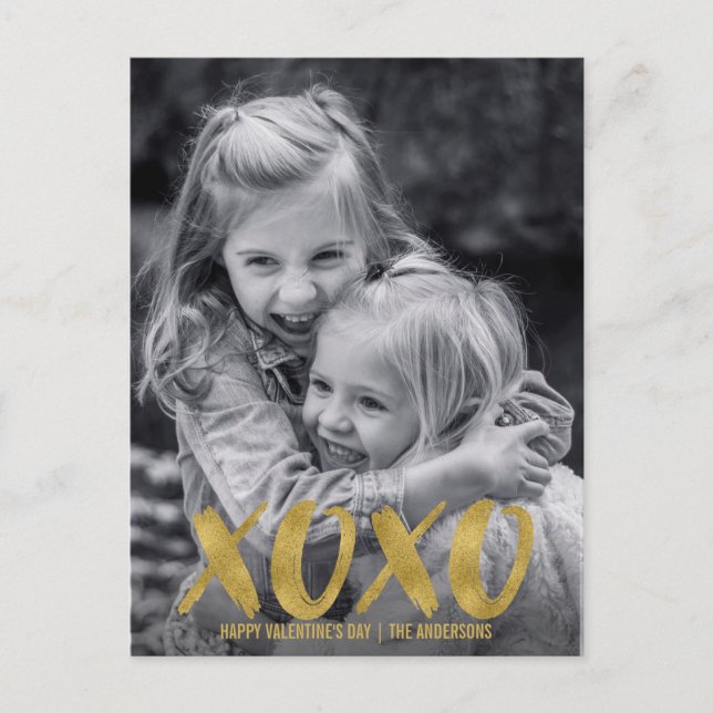 XOXO Gold Foil Valentine Photo Postcard, borstat Helg Vykort (Framsida)
