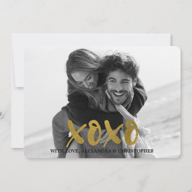 XOXO Guld Foil Valentine Day Photo Julkort (Framsida)