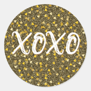 XOXO Gyllene Hjärtan Konfetti Glitter Runt Klistermärke
