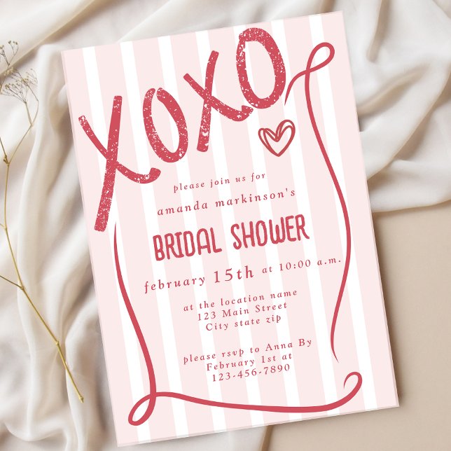XOXO Hand Drawn Pink Bridal Shower Party Inbjudningar (Skapare uppladdad)
