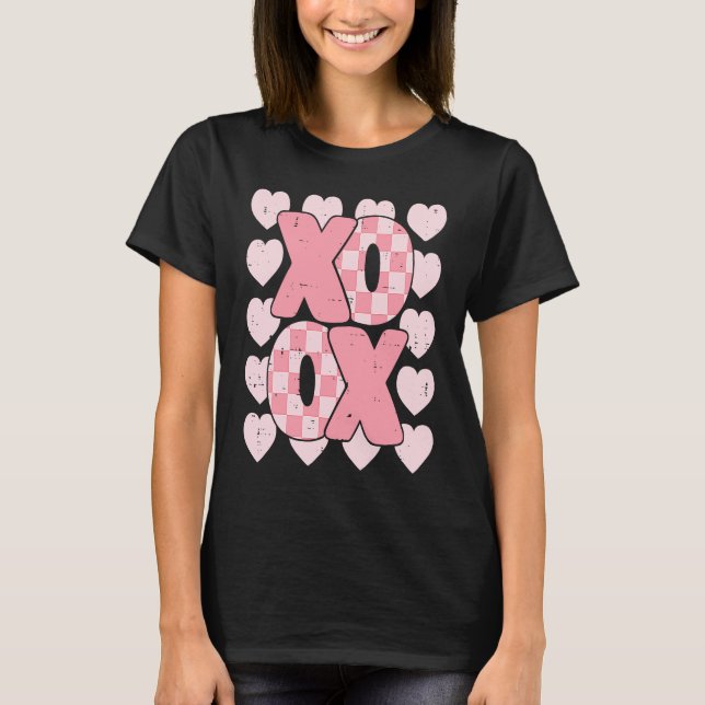 XOXO Heart Groovy Valentine's Day Couples Kids Gir T Shirt (Framsida)