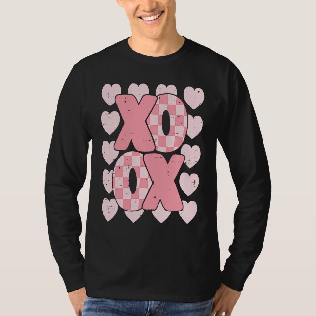 XOXO Heart Groovy Valentine's Day Couples Kids Gir T Shirt (Framsida)
