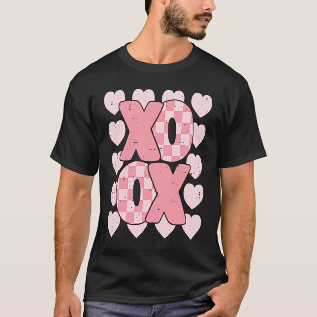 XOXO Heart Groovy Valentine's Day Couples Kids Gir T Shirt (Framsida)