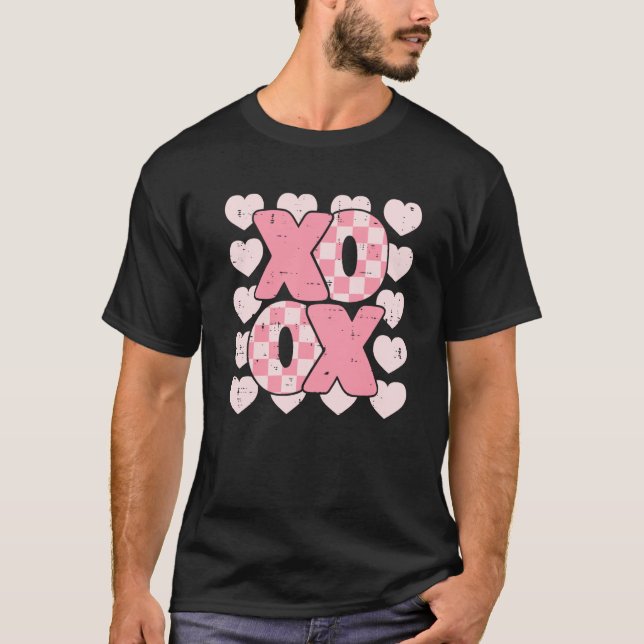 XOXO Heart Groovy Valentine's Day Couples Kids Gir T Shirt (Framsida)