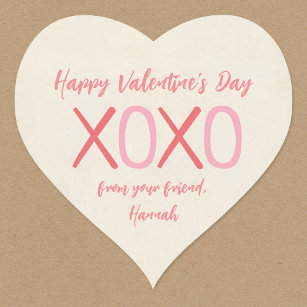XOXO Heart Kids Classroom Valentine Day Party Hjärtformat Klistermärke