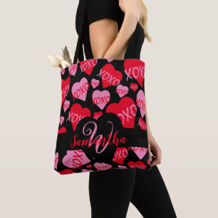 XOXO Heart Rosa Red Mönster Monogram Black Tygkasse