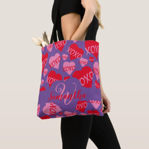 XOXO Heart Rosa Red Mönster Monogram Lila Tygkasse