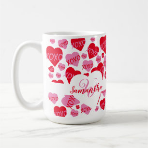 XOXO Heart Rosa Red Mönster Monogram White Kaffemugg