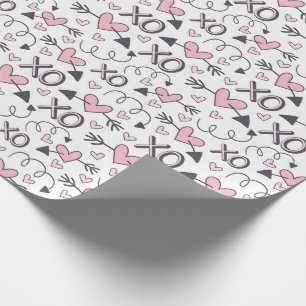 XOXO, Hearts and Prows Mönster Valentines day Presentpapper