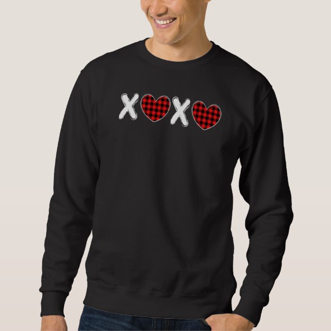XOXO Hearts Buffalo Plaid Valentine's Day Matching Lång Ärmad Tröja (Framsida)