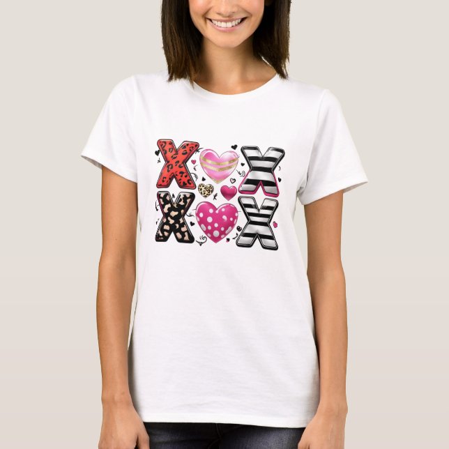 XOXO Hearts Trendig Kärlek & Hugs Design T Shirt (Framsida)