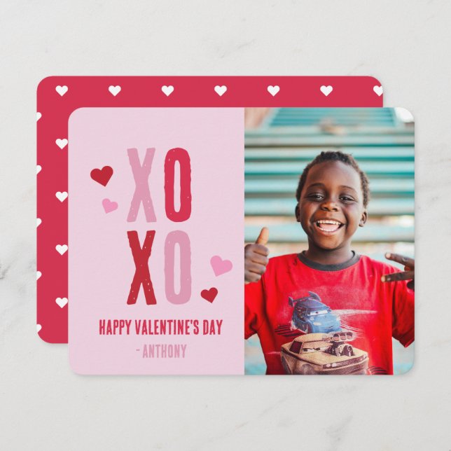 XOXO Hearts Valentine Photo Card Inbjudningar (Fram/baksida)