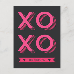 XOXO Hjärtar Rosa och Mörk - bakgrund Vykort