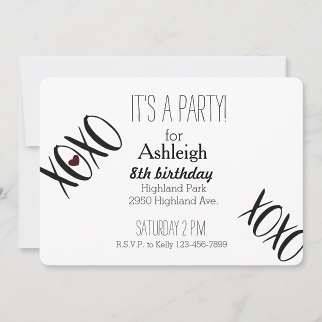 XOXO Hjärtfödelsedag Inbjudningar (Framsida)