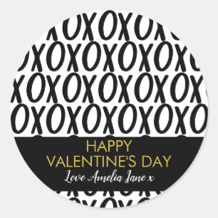 XOXO Hugs Kisses Black White Minimalist-Valentines Runt Klistermärke