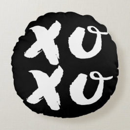 XOXO Hugs & Kisses Brush Typography Black Rund Kudde