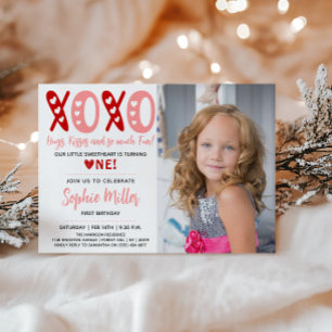 XOXO Hugs & Kisses Valentine Day 1:a födelsedagen Inbjudningar