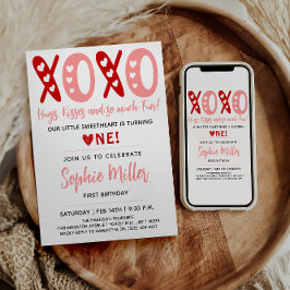 XOXO Hugs & Kisses Valentine Day 1:a födelsedagen Inbjudningar