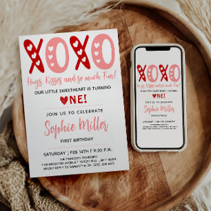 XOXO Hugs & Kisses Valentine Day 1:a födelsedagen Inbjudningar