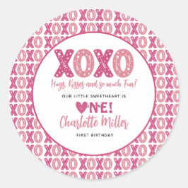 XOXO Hugs & Kisses Valentine Day 1:a födelsedagen Runt Klistermärke