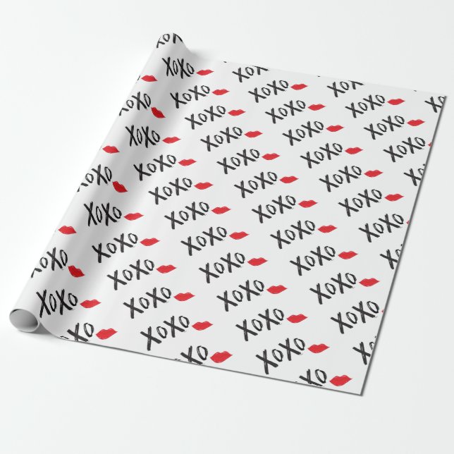 XoXo-Hugs-Kisses-with-Red-Läppar Presentpapper (Utrullad)