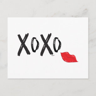 XoXo-Hugs-Kisses-with-Red-Läppar Vykort
