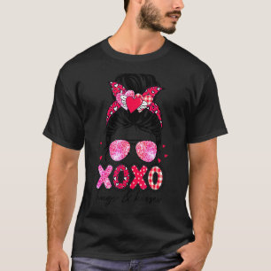 Xoxo Hugs och Kisses Messy Bun Leopard Lycklig Val T Shirt