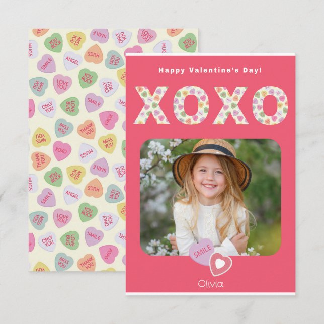 XOXO Hugs och Kisses Photo Classroom Card Tack Kort (Fram/baksida)
