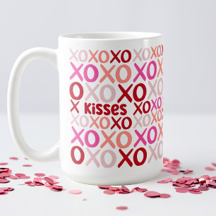 XOXO Hugs och Kisses Rosa och Red Cute Galentine Kaffemugg