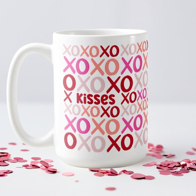 XOXO Hugs och Kisses Rosa och Red Cute Galentine Kaffemugg (XOXO Hugs and Kisses Pink and Red Cute Galentine Coffee Mug)