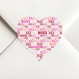 XOXO Hugs och Kisses Rosa och Red Galentine Party Hjärtformat Klistermärke