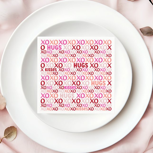 XOXO Hugs och Kisses Rosa och Red Galentine Party Pappersservett (XOXO Hugs and Kisses Pink and Red Galentine Party Napkins)