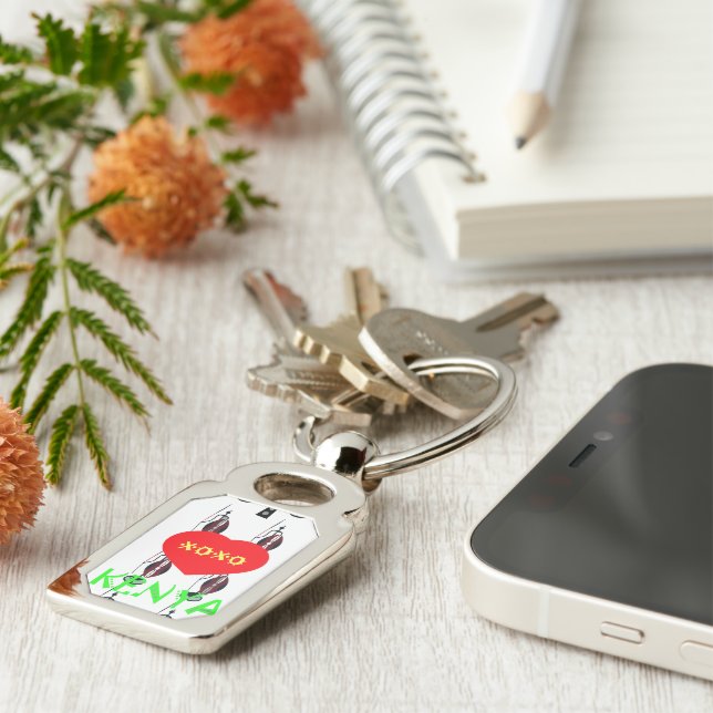 XOXO I Kärlek Kenya Rektangulärt Silverfärgad Nyckelring (Sidan)
