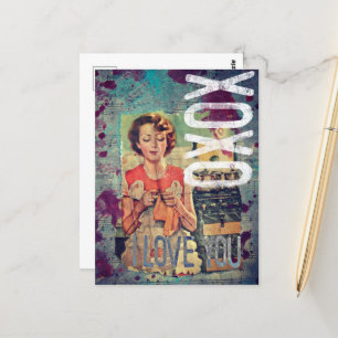 XOXO I Love You Retro Mixed Media Collage Vykort