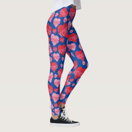 XOXO Kärlek Rosa Red Heart Mönster Valentine Blue Leggings