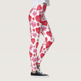XOXO Kärlek Rosa Red Heart Mönster Valentine Leggings