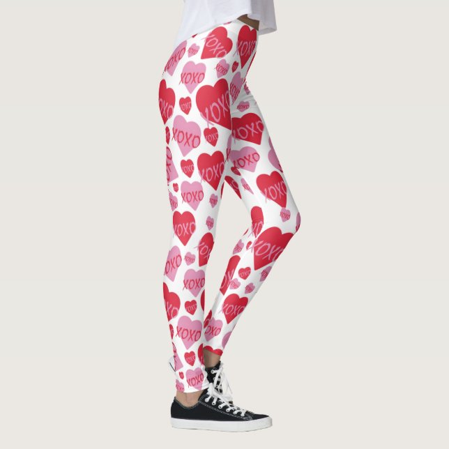 XOXO Kärlek Rosa Red Heart Mönster Valentine Leggings (Höger)