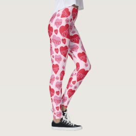XOXO Kärlek Rosa Red Heart Mönster Valentine Rosa Leggings