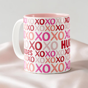 XOXO Kramar och Pussar Rosa och Röda Söta Galentin Två-Tonad Mugg
