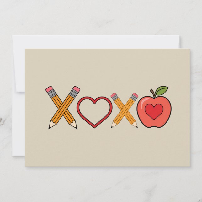 XOXO Lärare Alla hjärtans dag Penna Och Äpple  Inbjudningar (Framsida)