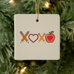 XOXO Lärare Alla hjärtans dag Penna Och Äpple Julgransprydnad Keramik
