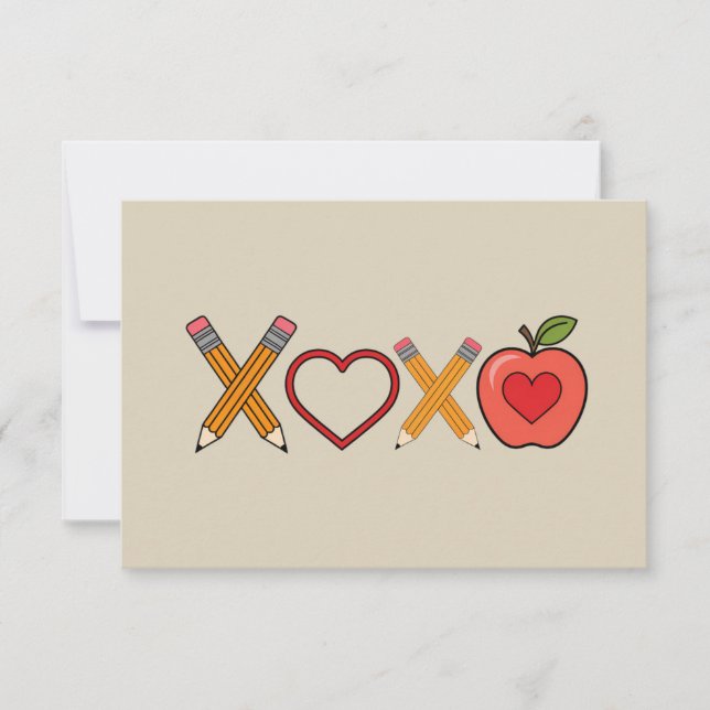XOXO Lärare Alla hjärtans dag Penna Och Äpple Tack Kort (Framsida)