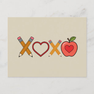 XOXO Lärare Alla hjärtans dag Penna Och Äpple Vykort