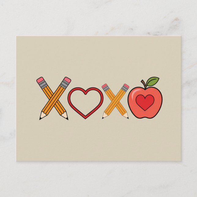 XOXO Lärare Alla hjärtans dag Penna Och Äpple Vykort (Framsida)