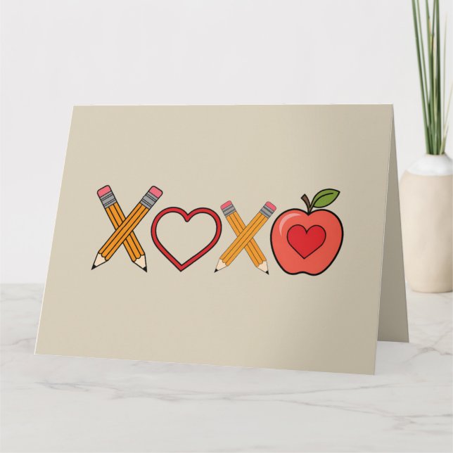 XOXO Lärare Alla hjärtans dagpenna och äpple Kort (Framsida)