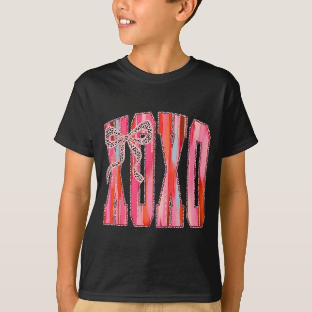 Xoxo Leopard Bow Funny Valentine's Day Coquette Nk T Shirt (Framsida)