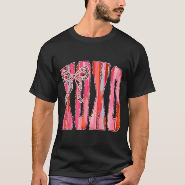 Xoxo Leopard Bow Rolig Alla Hjärtans Dag Coquette  T Shirt (Framsida)