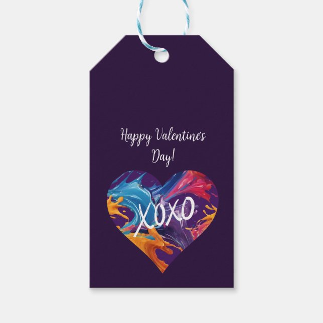 XOXO-Lila - färgad hjärt- Presentetikett (Framsidan)