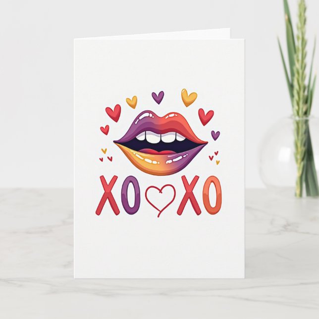 Xoxo Lips Hearts Love Card Kort (Framsida)