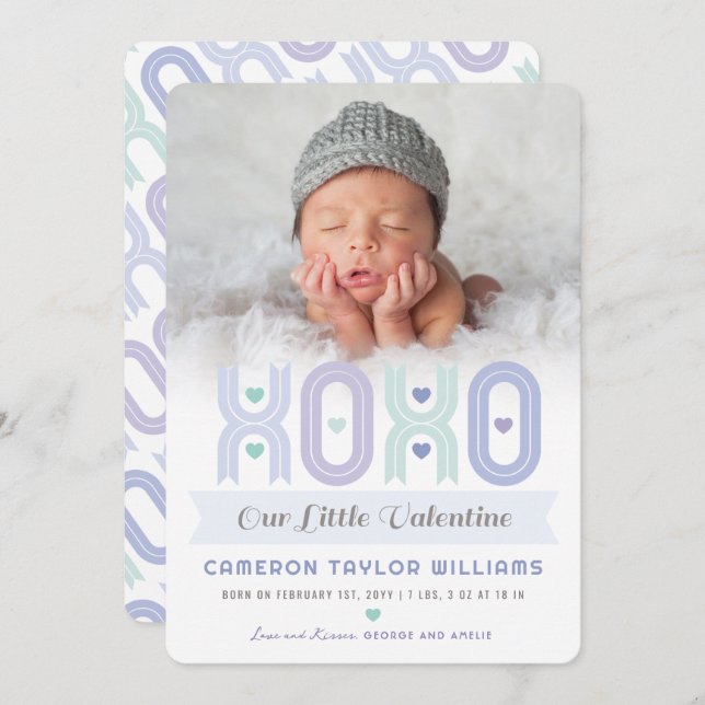 XOXO Little Valentine Photo Boy Birth-meddelande Julkort (Fram/baksida)